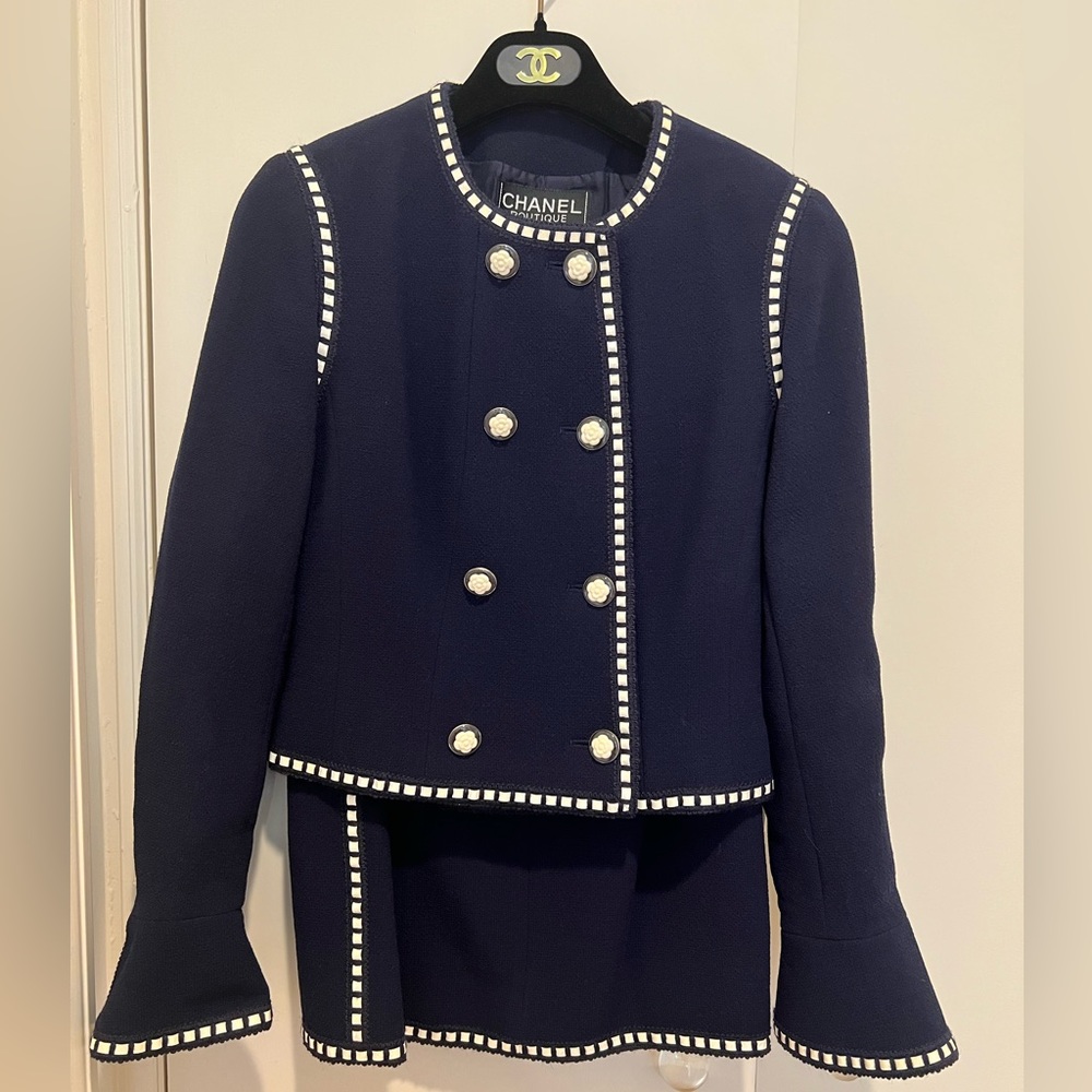 AUTHENTIC VINTAGE Navy Chanel Suit Skirt Set